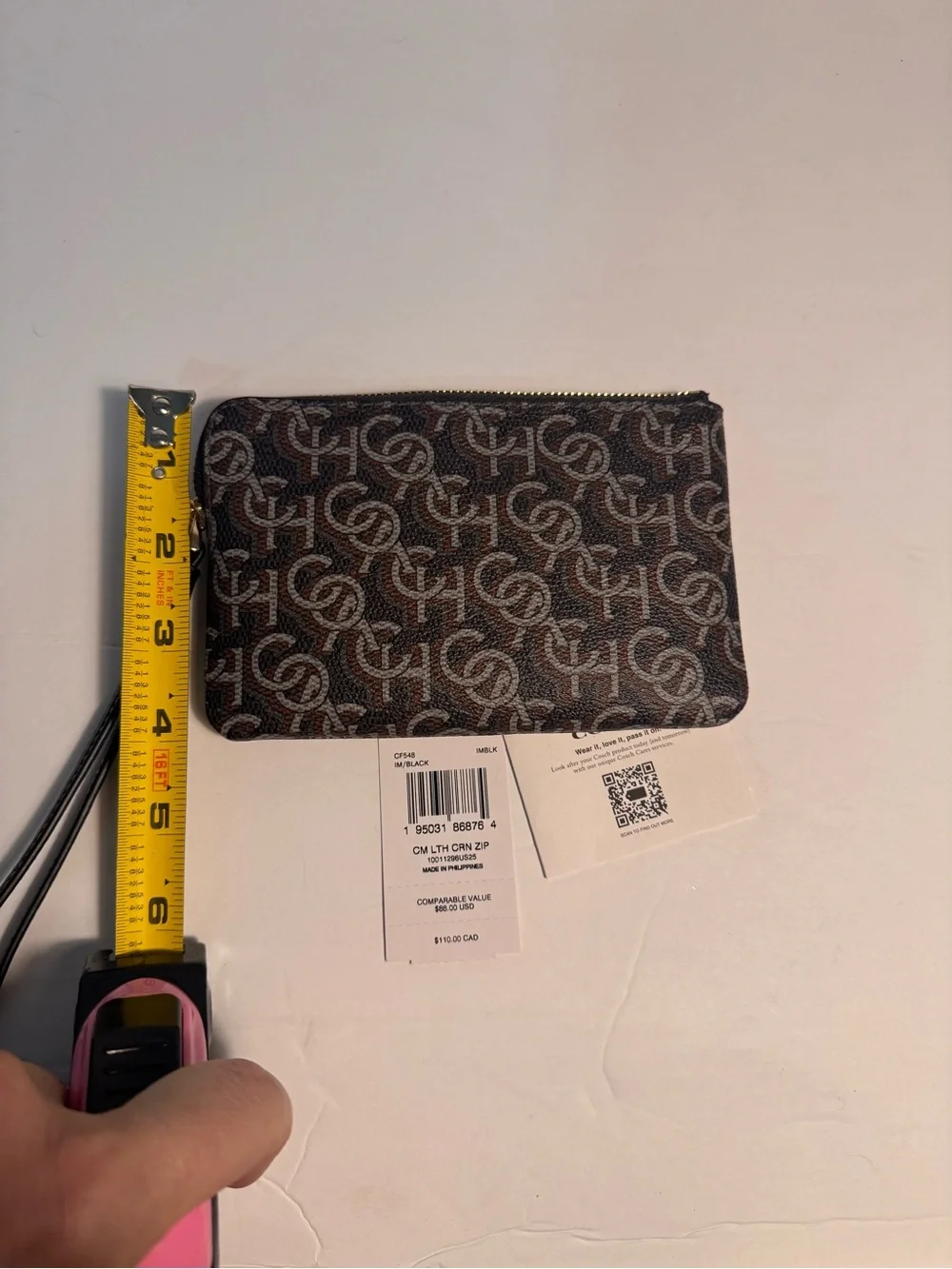 Coach Brown Signature Canvas Zip Pouch with Wrist Strap